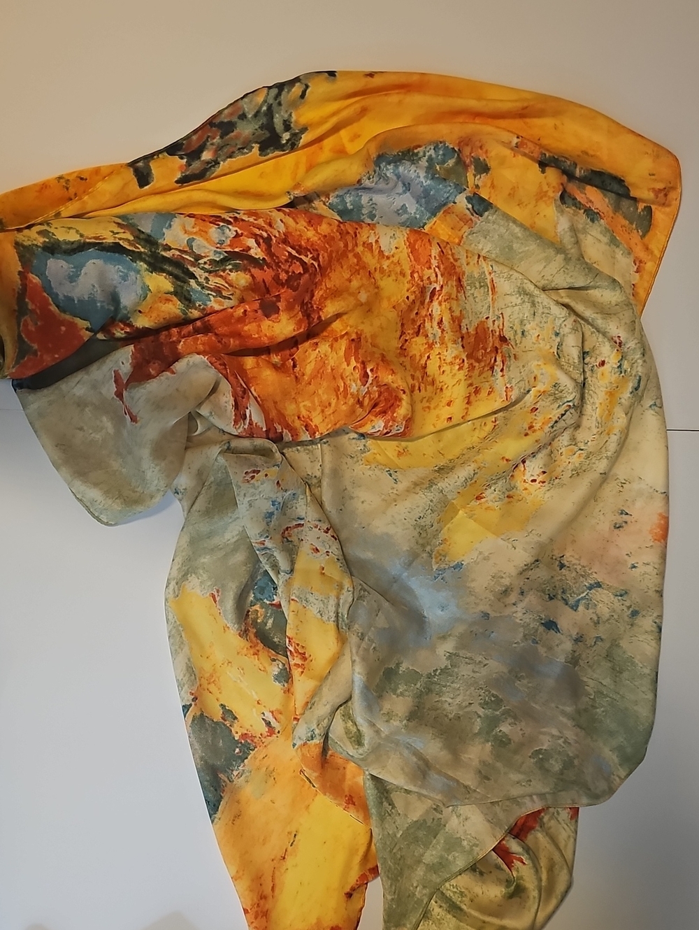Abstract Watercolor Print Scarf in Yellow, Blue, Orange
